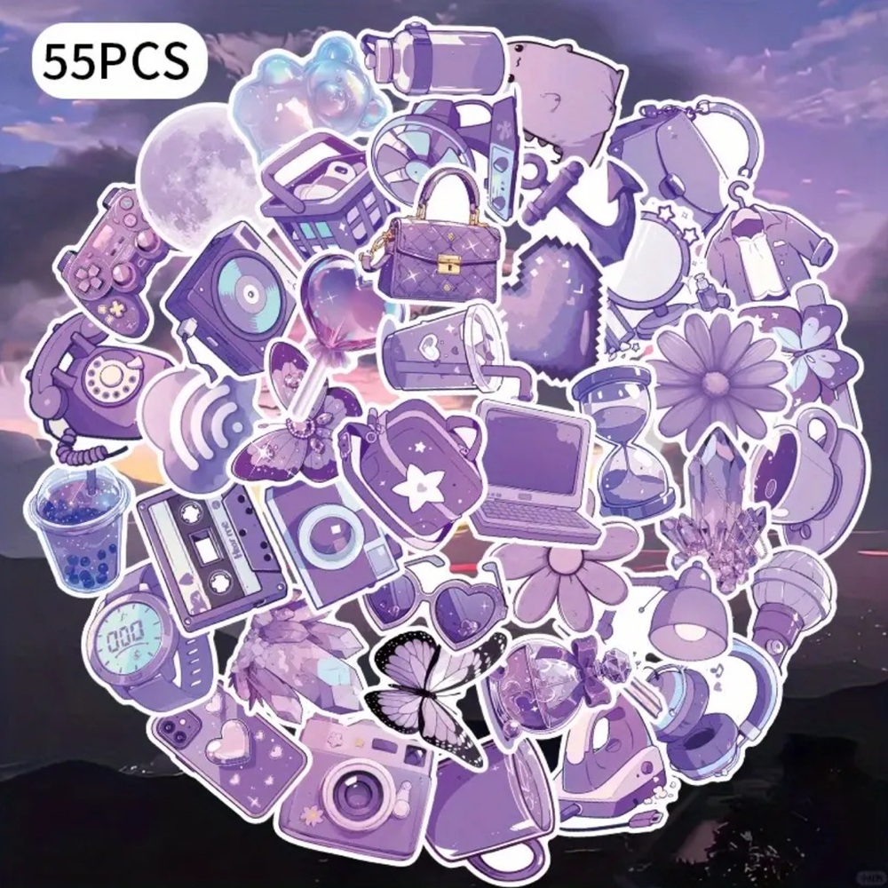 55 pcs Y2K stickers Vibrant Purple Home Design Sticker NEW